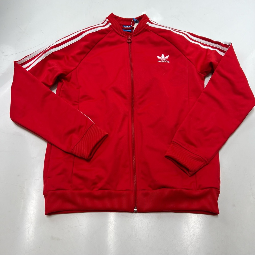 adidas boys red white superstar track jacket XL NWT L107-25 - Picture 2 of 6